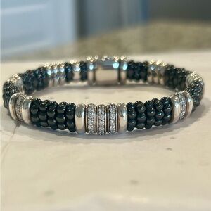 Lagos Elegant Silver, Diamond and Black Caviar Bracelet